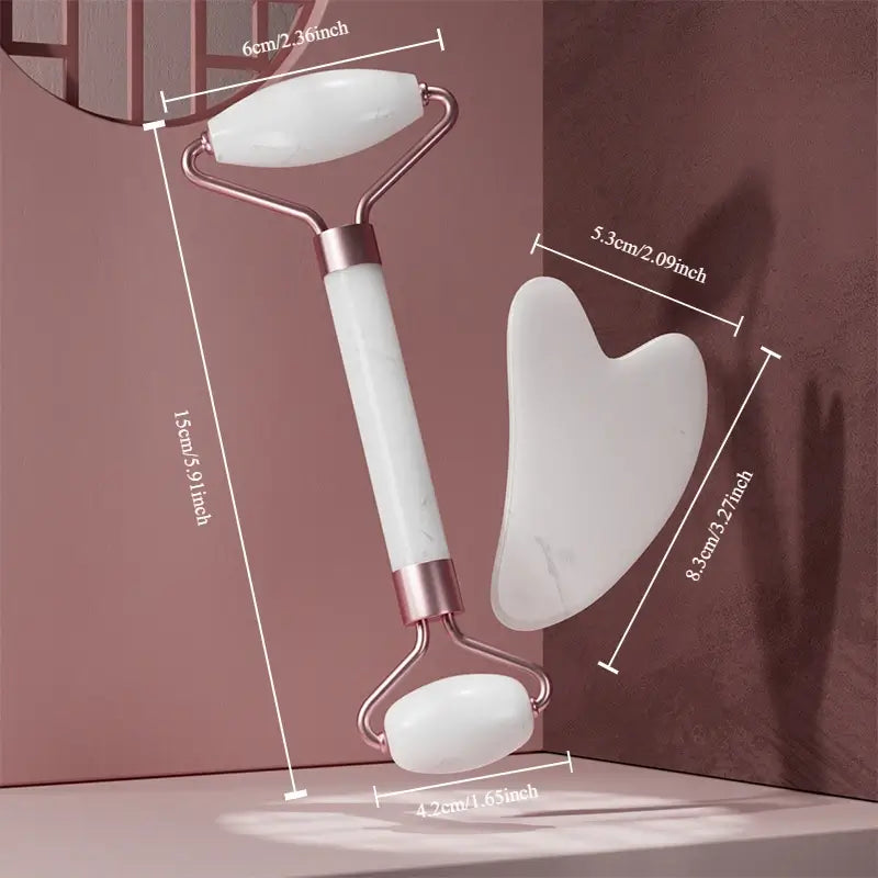 Face Roller And Gua Sha Combo | 2pcs Face Massager Roller
