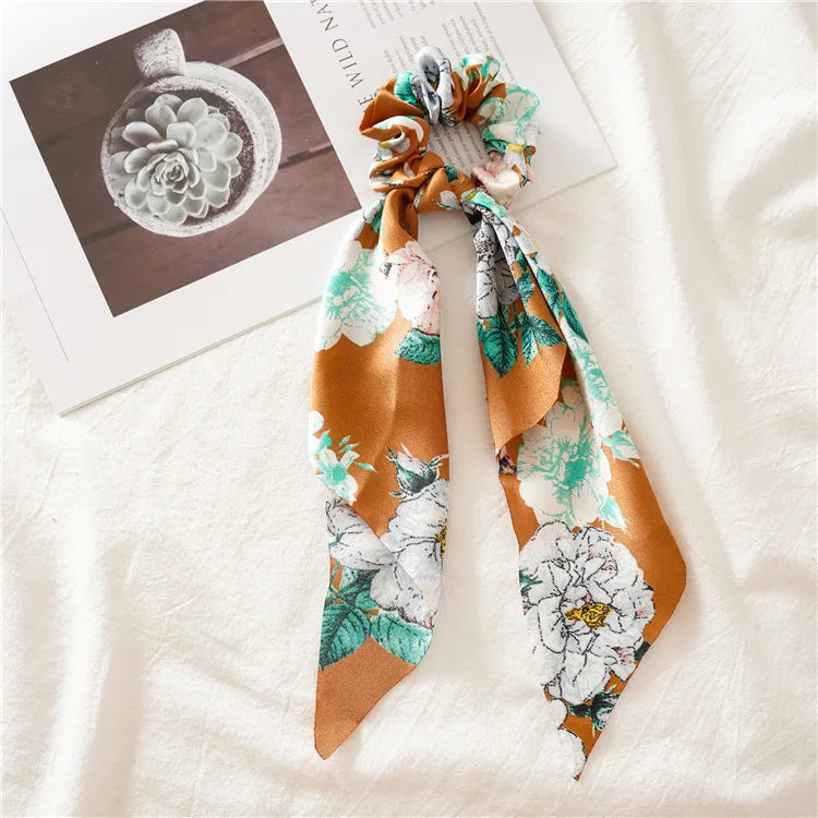 Fashion Leopard Print Bow Satin Long Ribbon Ponytail Scarf