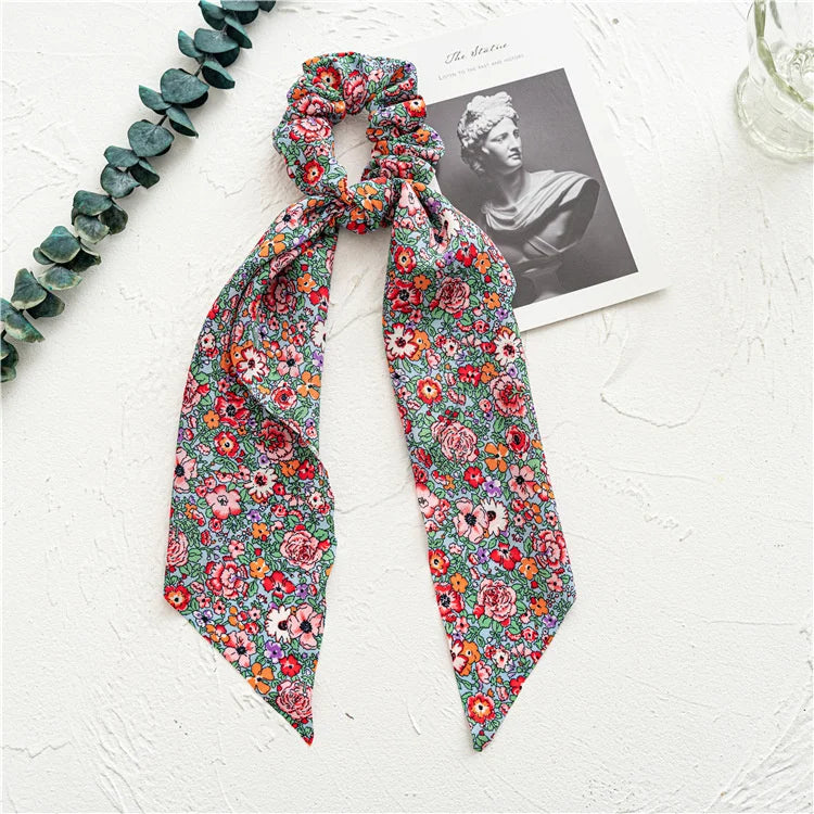 Fashion Leopard Print Bow Satin Long Ribbon Ponytail Scarf