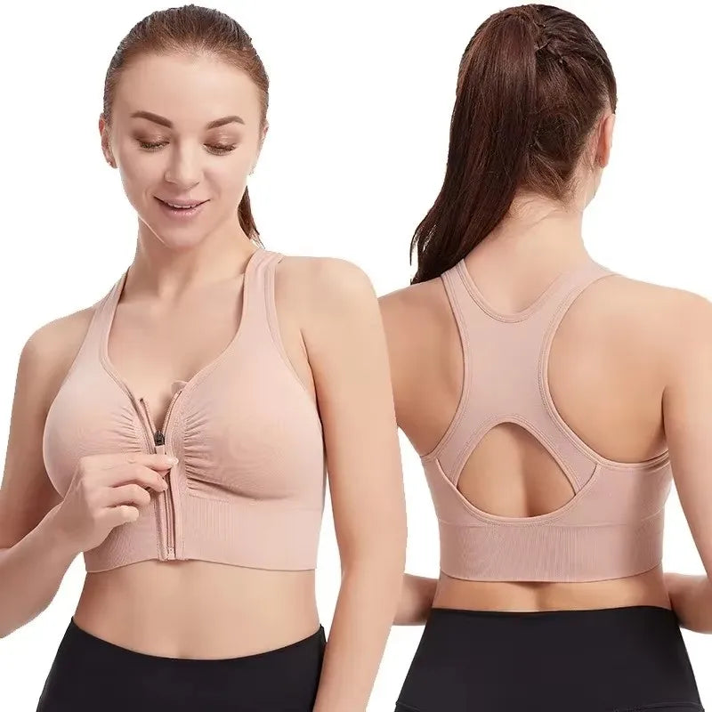 Women s sports bra fitness top front zipper design sports