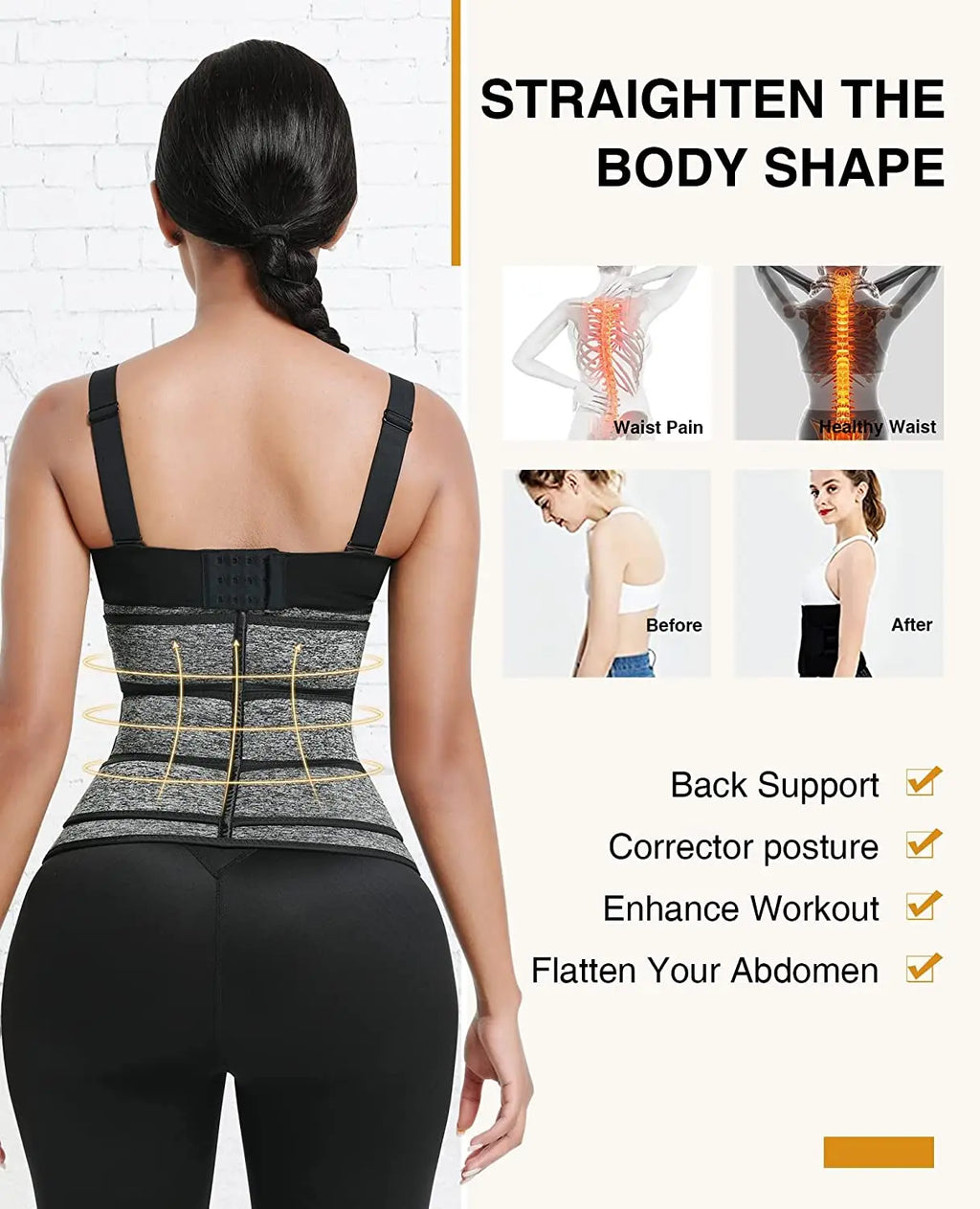Women Waist Trainer Cincher 3 Straps - Tummy Control Sweat