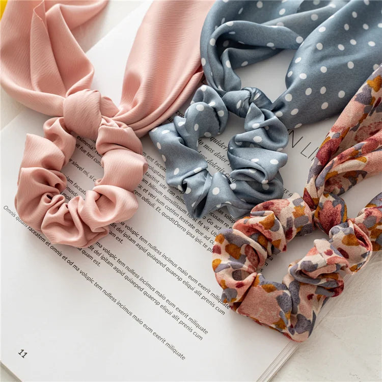 Fashion Leopard Print Bow Satin Long Ribbon Ponytail Scarf