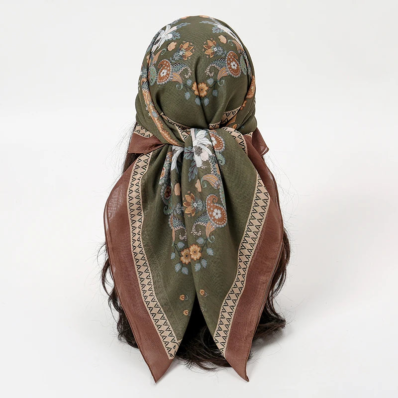 New Muslim Square Hijab Scarf Print Turban Thick Cotton Hair Bonnet Night Cap For Sleeping Elastic Sunscreen Bandana 90x