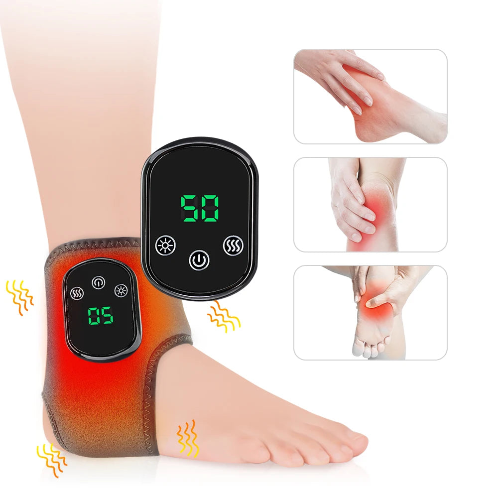 Electric Foot Ankle Massager With Heat & Vibration Cordless Heating Pad Ankle Wrap for Sports Recovery Warm Support Brac