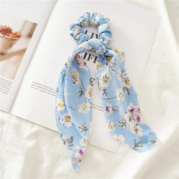 Fashion Leopard Print Bow Satin Long Ribbon Ponytail Scarf