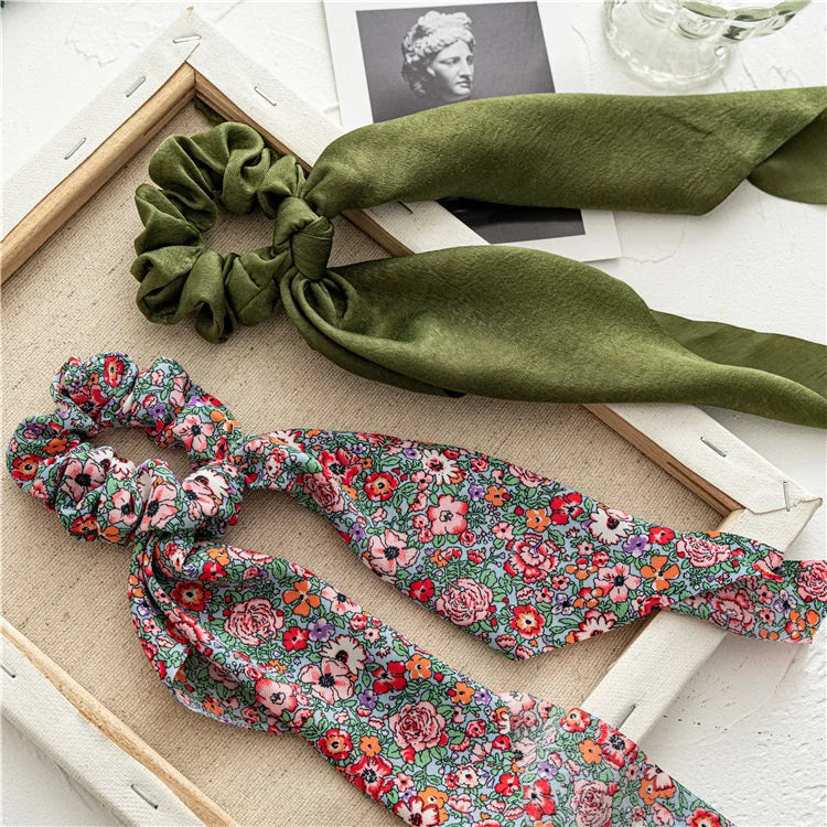 Fashion Leopard Print Bow Satin Long Ribbon Ponytail Scarf