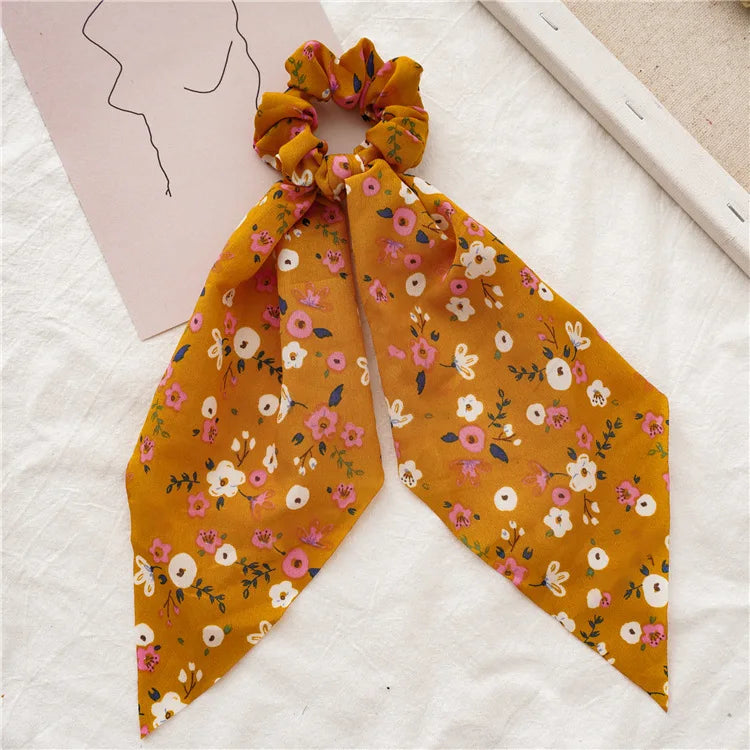 Fashion Leopard Print Bow Satin Long Ribbon Ponytail Scarf