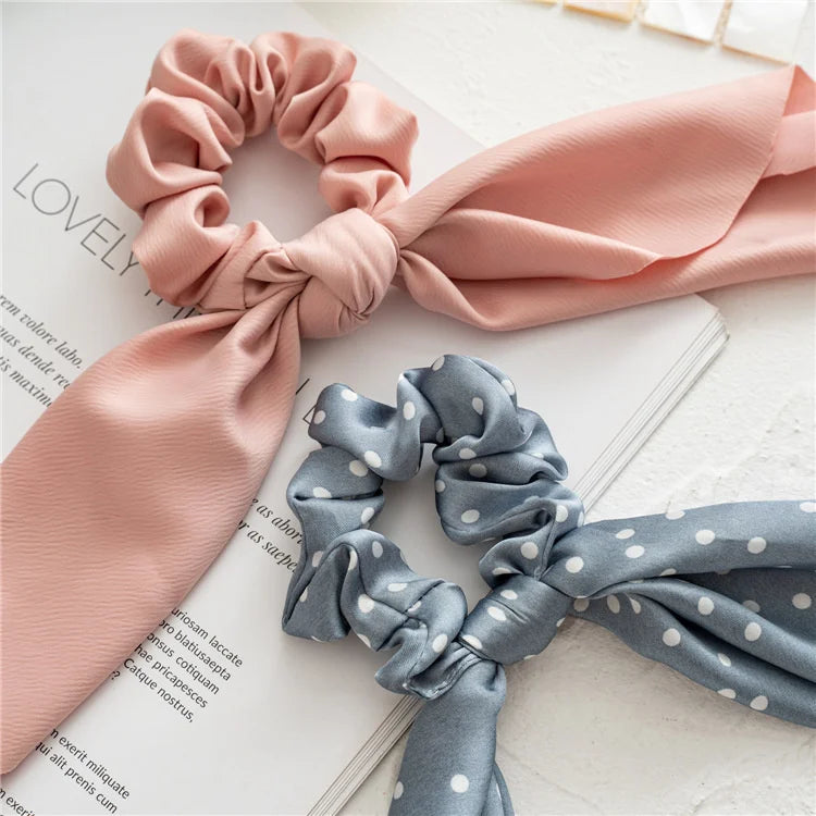 Fashion Leopard Print Bow Satin Long Ribbon Ponytail Scarf