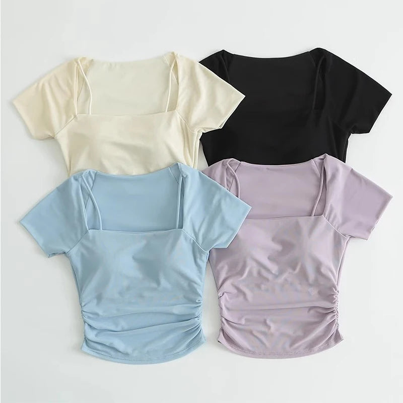 Women s Padded Yoga Shirts Short Sleeve Sports Crop Top