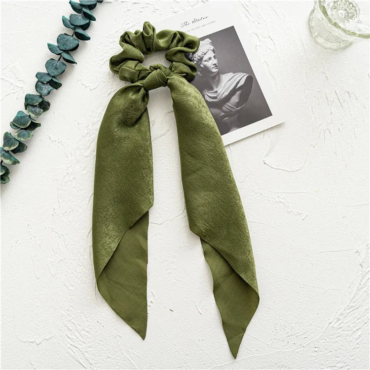 Fashion Leopard Print Bow Satin Long Ribbon Ponytail Scarf