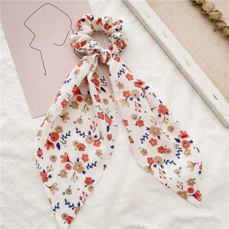 Fashion Leopard Print Bow Satin Long Ribbon Ponytail Scarf