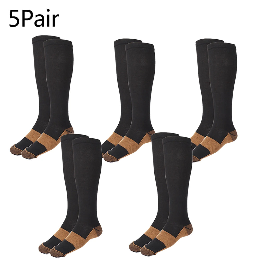 5Pair Sports Copper Compression Socks Anti Varicose Veins