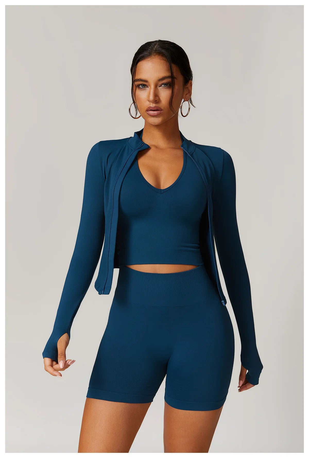 Zipper Jacket Women Crop Tops Yoga T-shirts Solid Sports Top