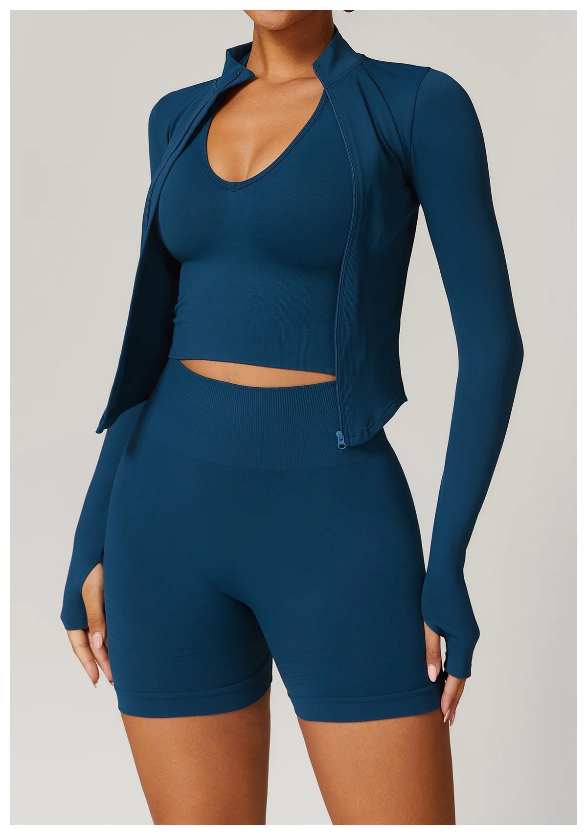 Zipper Jacket Women Crop Tops Yoga T-shirts Solid Sports Top