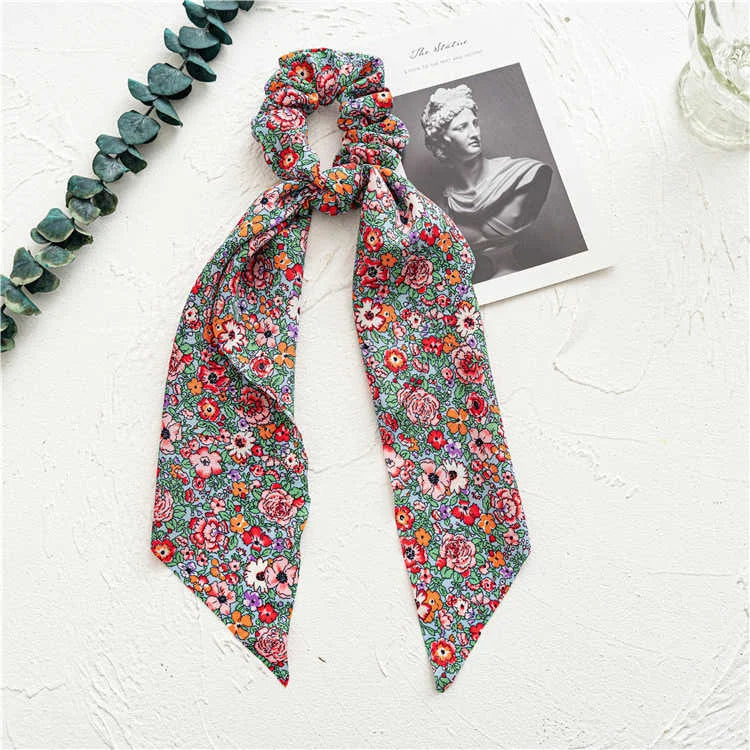 Fashion Leopard Print Bow Satin Long Ribbon Ponytail Scarf