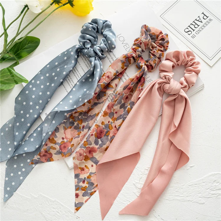Fashion Leopard Print Bow Satin Long Ribbon Ponytail Scarf