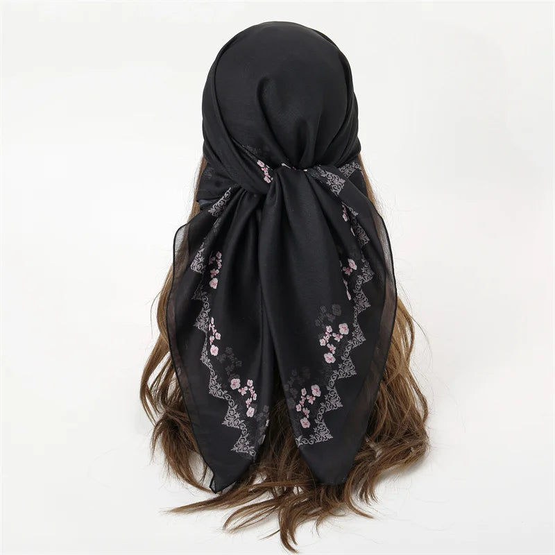New Muslim Square Hijab Scarf Print Turban Thick Cotton Hair