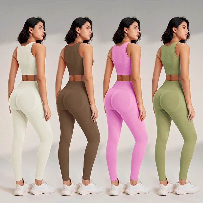 Yoga Clothing Set Women's High Waisted Leggings and Top Two Piece Seamless Fitness Exercise Clothing Fitness Workout Und
