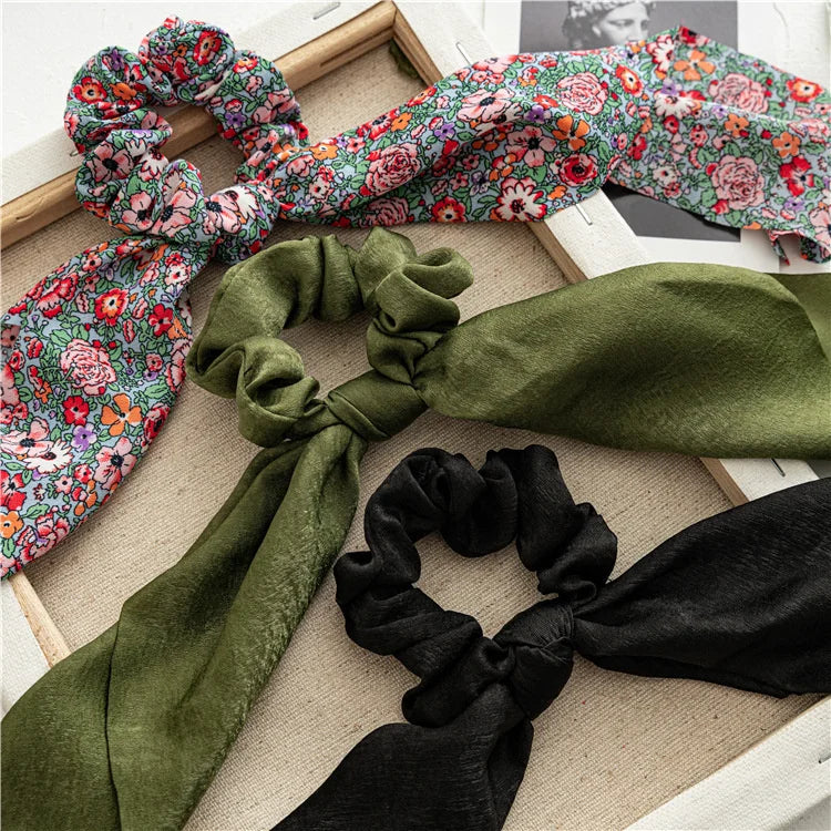 Fashion Leopard Print Bow Satin Long Ribbon Ponytail Scarf