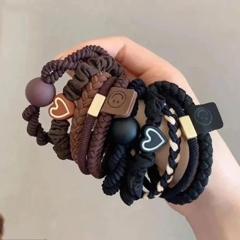 10PCS Women's Hair Ring Set Hair Accessories High Elasticity Leather Band Simple Temperament High Ponytail Durability Ne