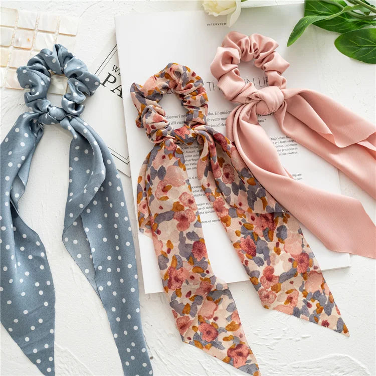 Fashion Leopard Print Bow Satin Long Ribbon Ponytail Scarf