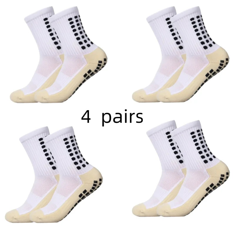 4 pairs of men's soccer socks non-slip grip pad football basketball socks