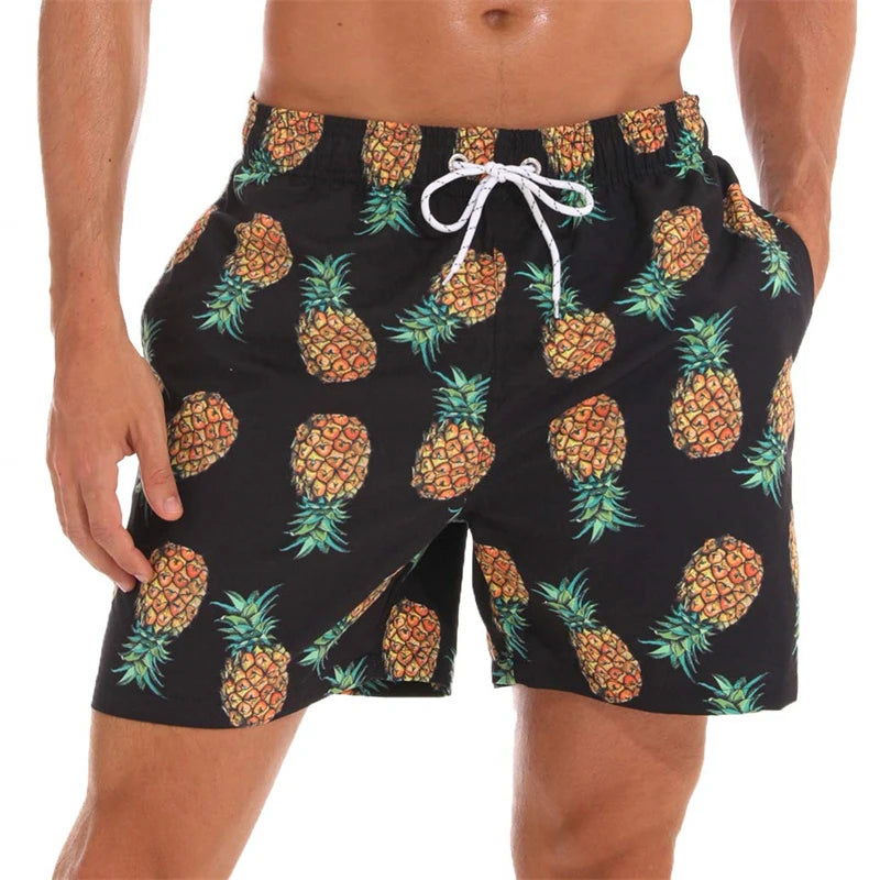 New 3D Simple Graphic Beach Shorts Men Women Fruit Pineapple