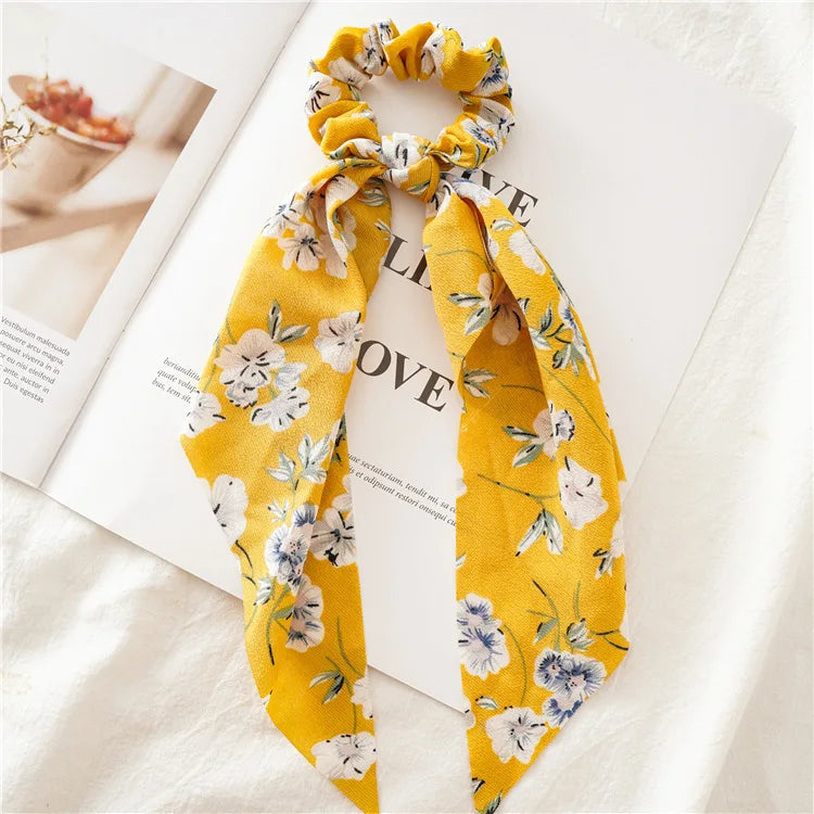 Fashion Leopard Print Bow Satin Long Ribbon Ponytail Scarf
