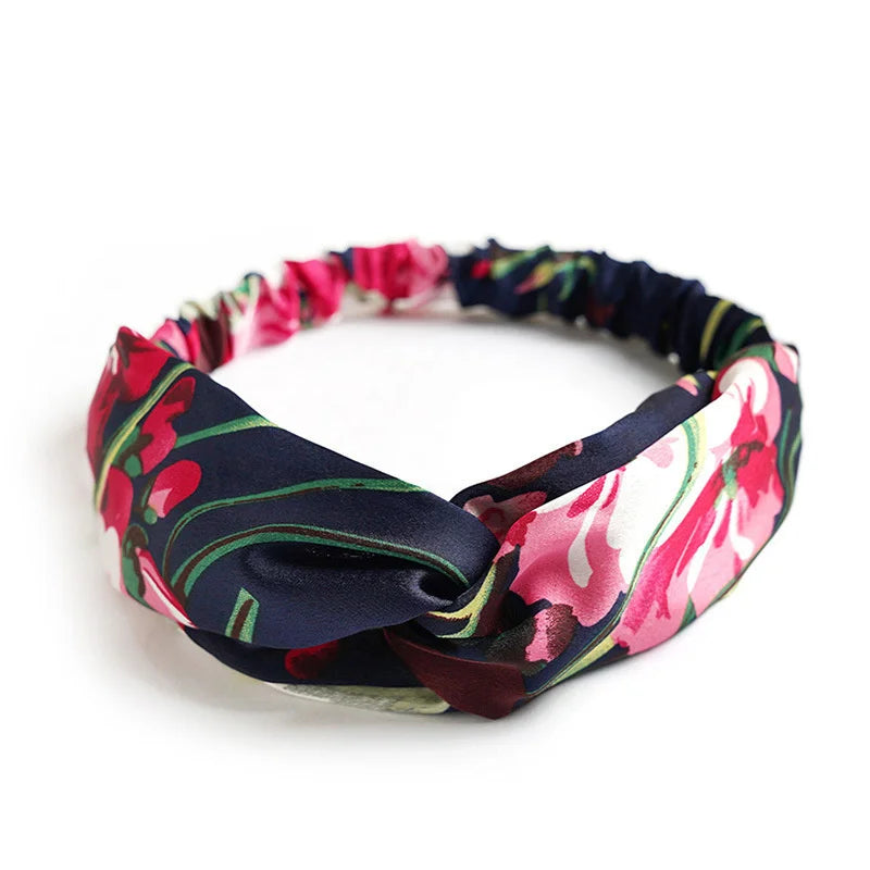 New Boho Women Soft Solid Print Headbands Vintage Cross Knot