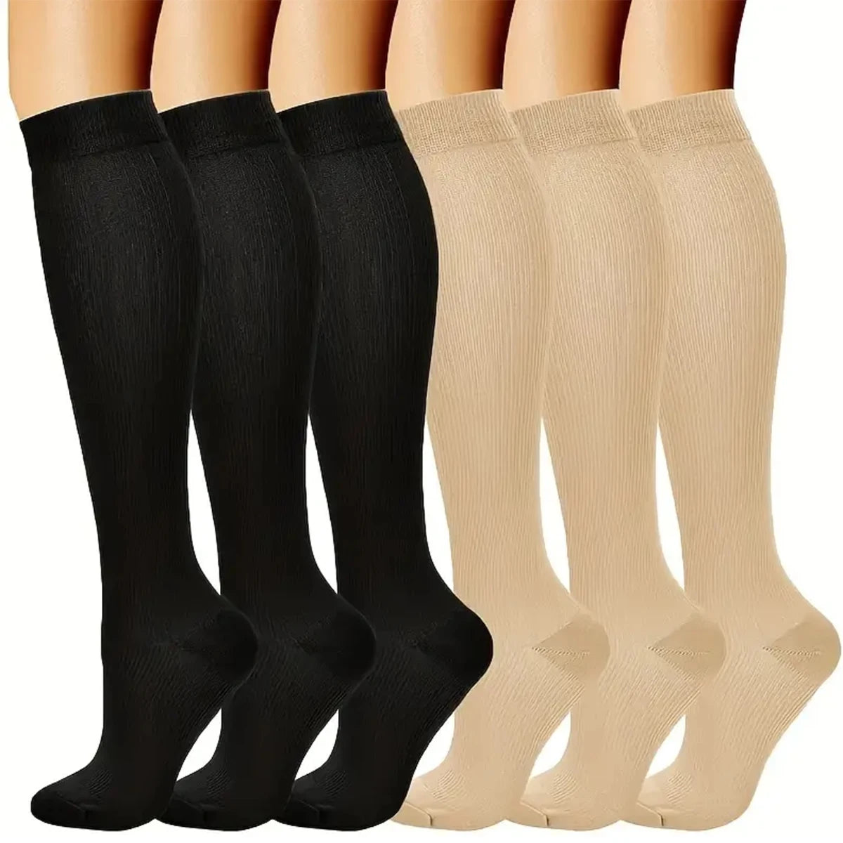 6 Pairs Solid Color Compression Socks Nurse Compression