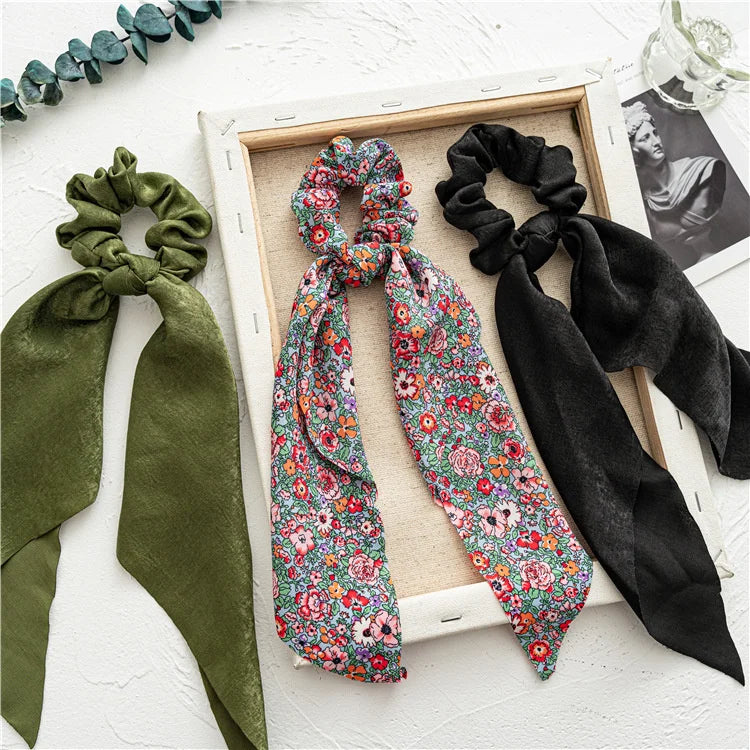 Fashion Leopard Print Bow Satin Long Ribbon Ponytail Scarf