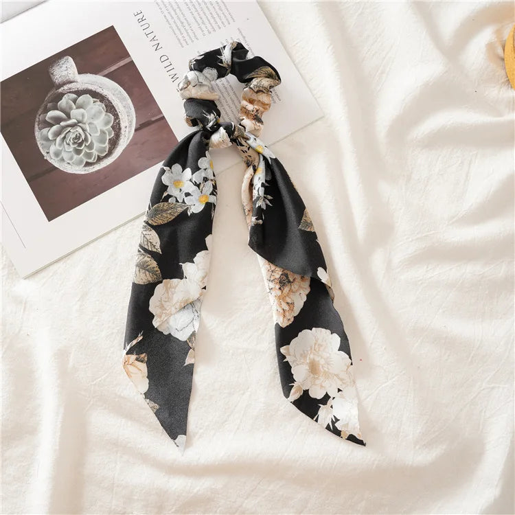 Fashion Leopard Print Bow Satin Long Ribbon Ponytail Scarf