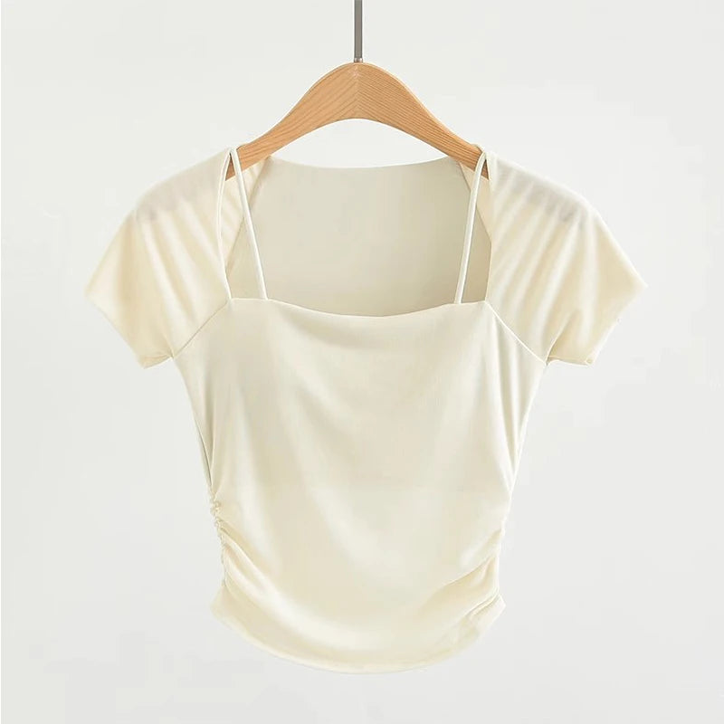 Women s Padded Yoga Shirts Short Sleeve Sports Crop Top