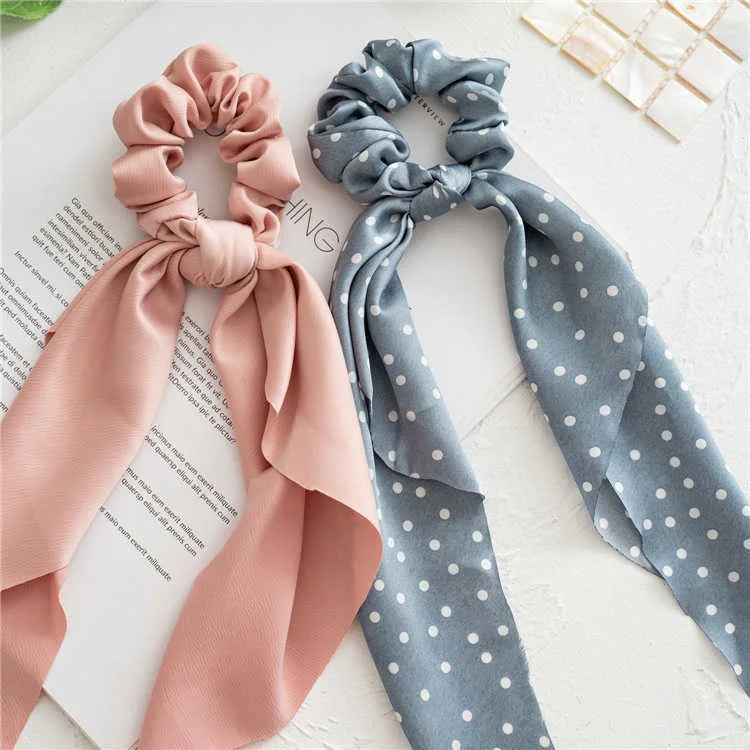 Fashion Leopard Print Bow Satin Long Ribbon Ponytail Scarf