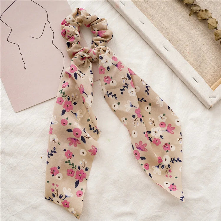 Fashion Leopard Print Bow Satin Long Ribbon Ponytail Scarf