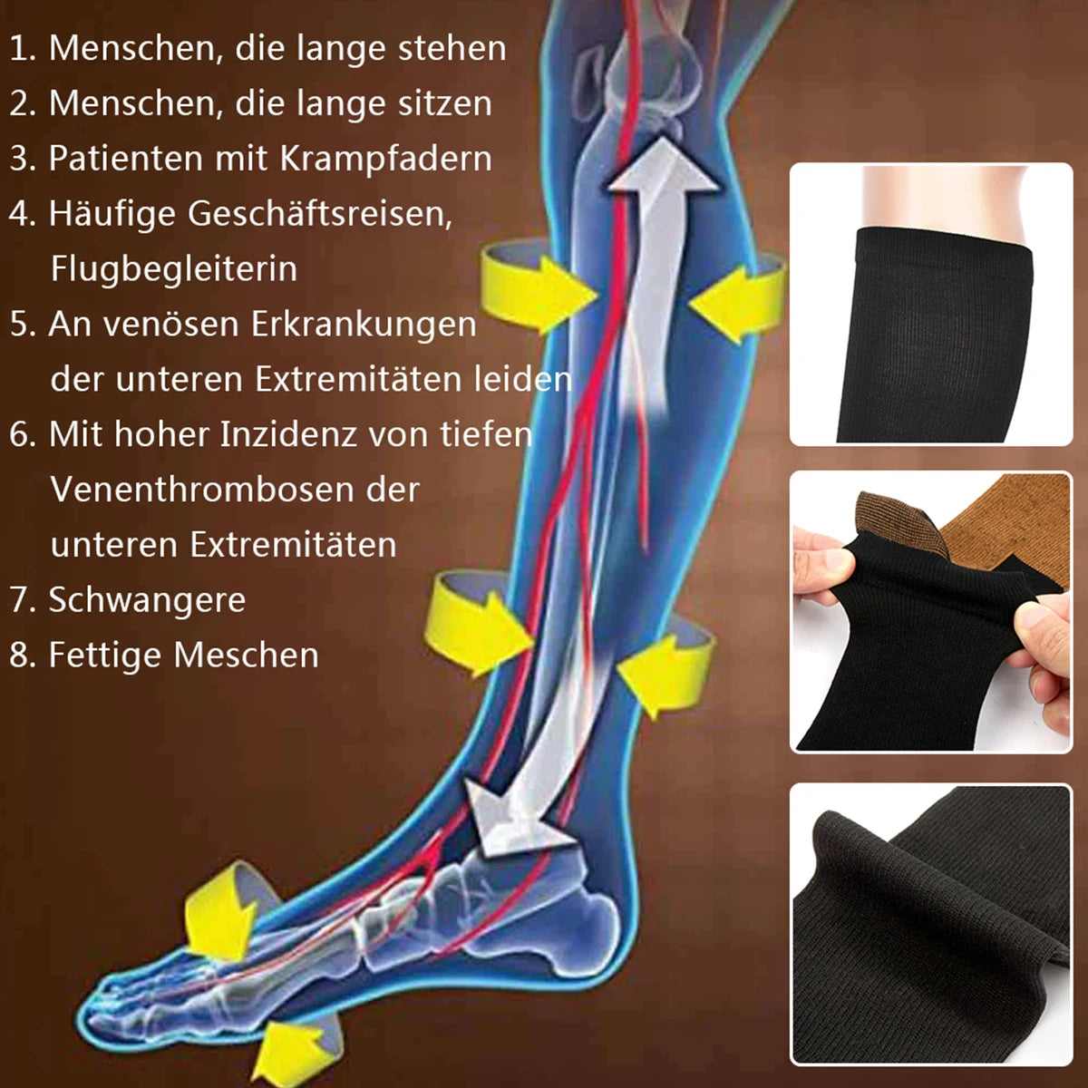 5Pair Sports Copper Compression Socks Anti Varicose Veins