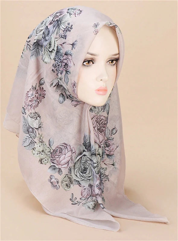 New Muslim Square Hijab Scarf Print Turban Thick Cotton Hair