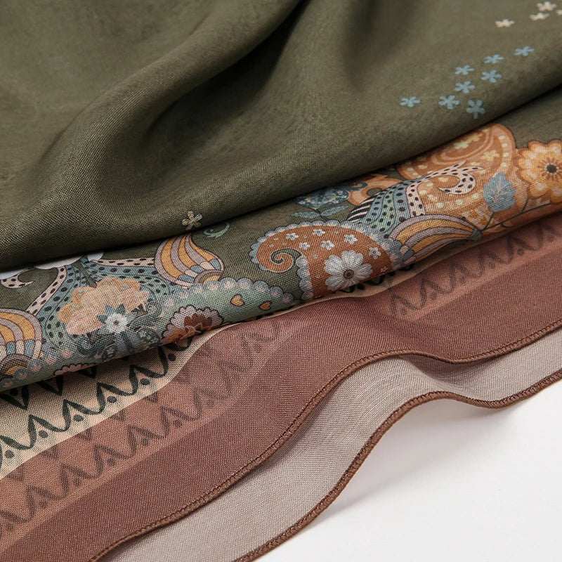 New Muslim Square Hijab Scarf Print Turban Thick Cotton Hair