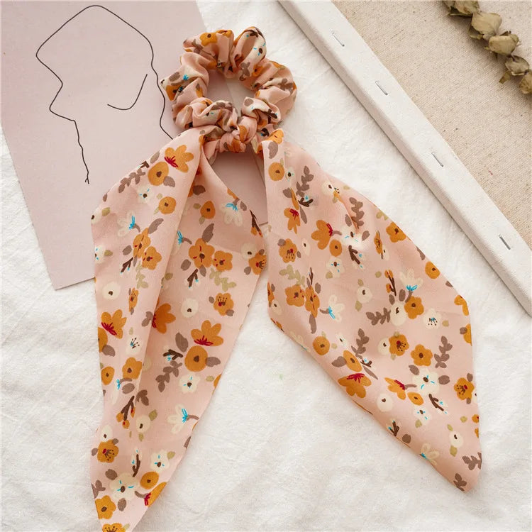 Fashion Leopard Print Bow Satin Long Ribbon Ponytail Scarf