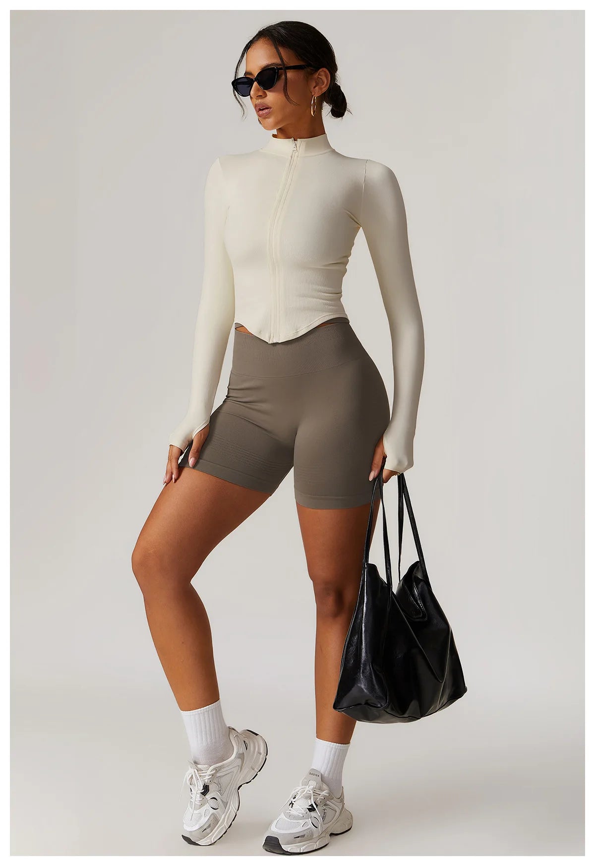 Zipper Jacket Women Crop Tops Yoga T-shirts Solid Sports Top