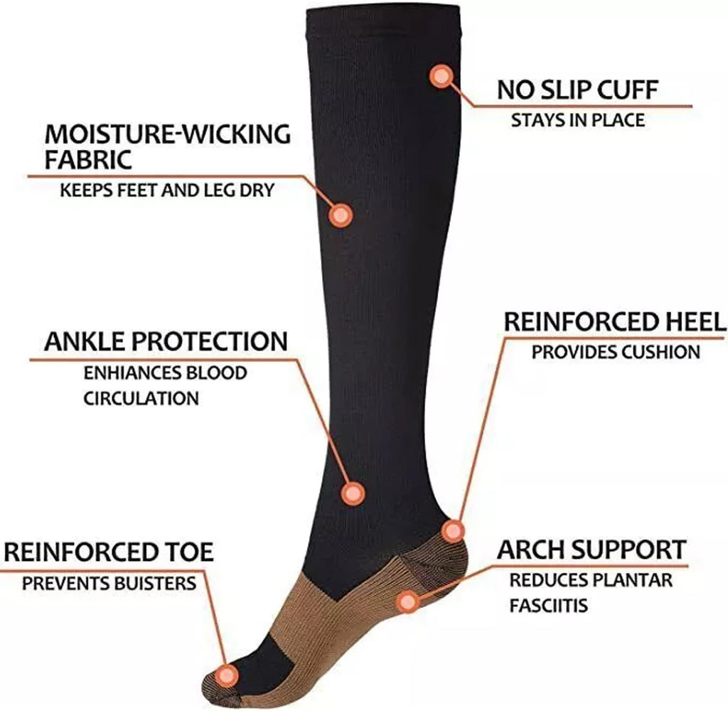 5Pair Sports Copper Compression Socks Anti Varicose Veins
