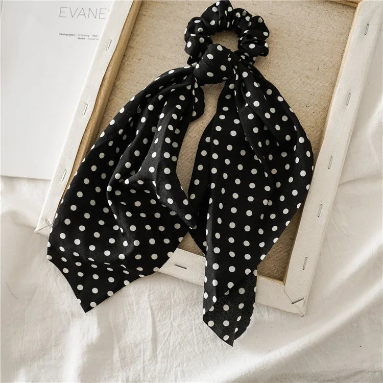 Fashion Leopard Print Bow Satin Long Ribbon Ponytail Scarf