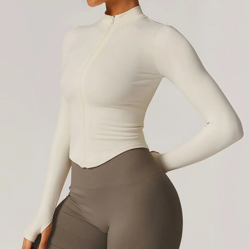 Zipper Jacket Women Crop Tops Yoga T-shirts Solid Sports Top