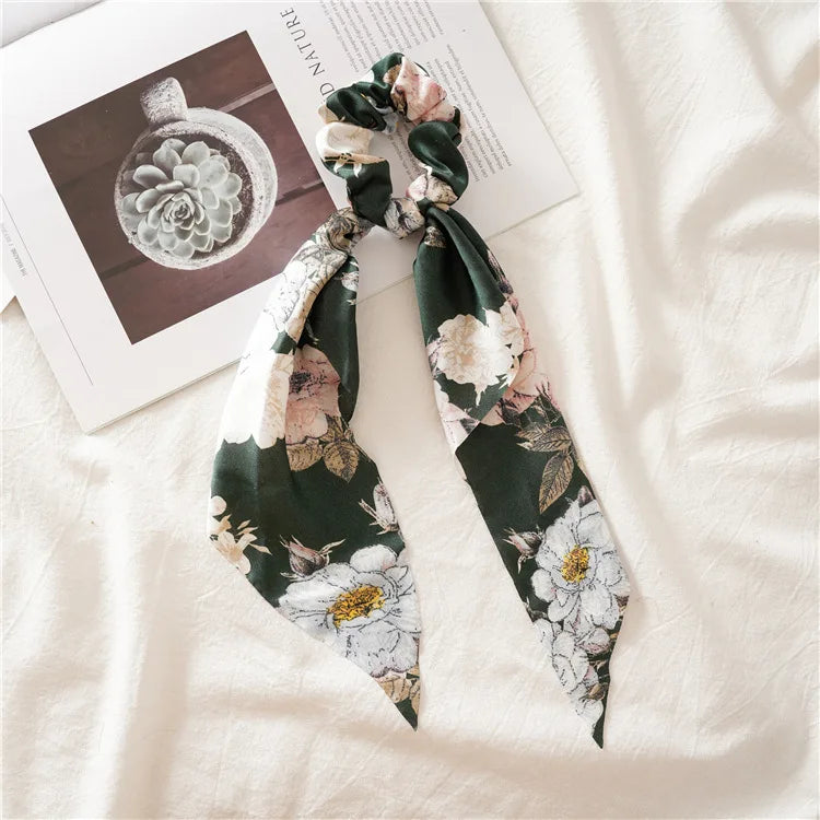 Fashion Leopard Print Bow Satin Long Ribbon Ponytail Scarf