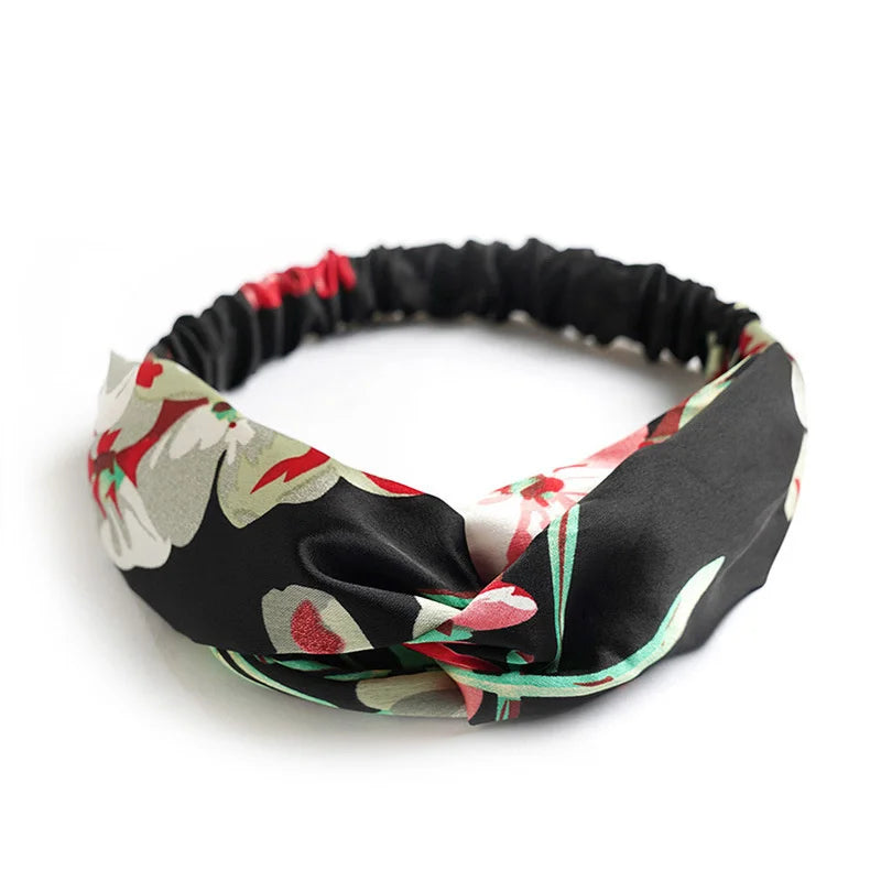 New Boho Women Soft Solid Print Headbands Vintage Cross Knot