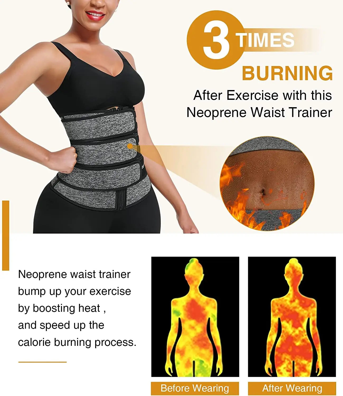 Women Waist Trainer Cincher 3 Straps - Tummy Control Sweat