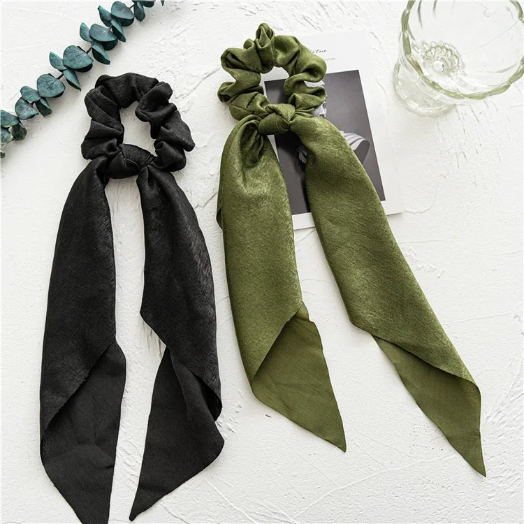 Fashion Leopard Print Bow Satin Long Ribbon Ponytail Scarf