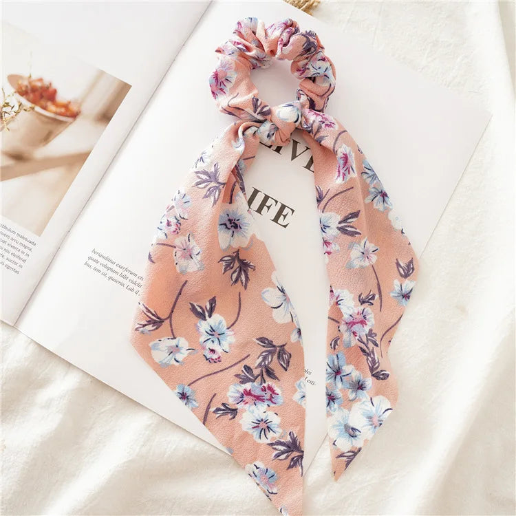 Fashion Leopard Print Bow Satin Long Ribbon Ponytail Scarf