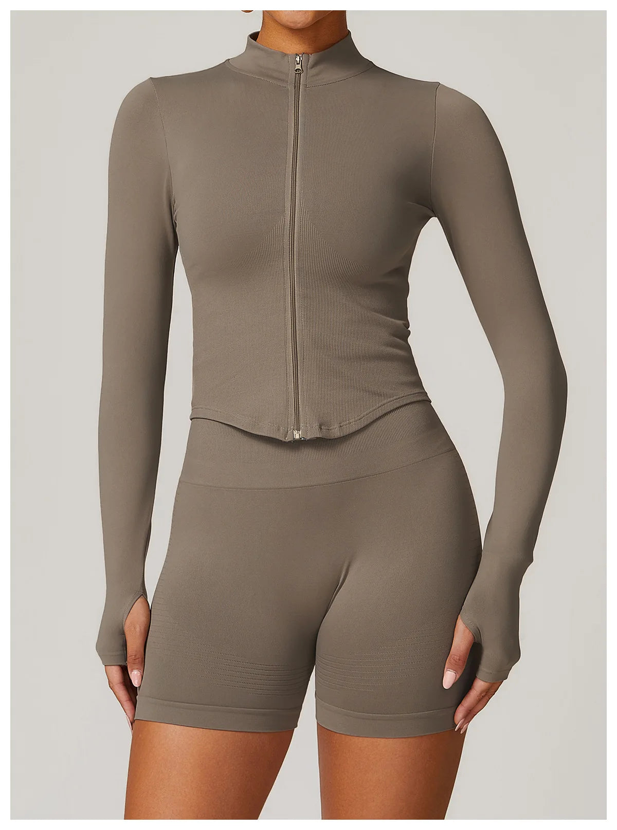 Zipper Jacket Women Crop Tops Yoga T-shirts Solid Sports Top