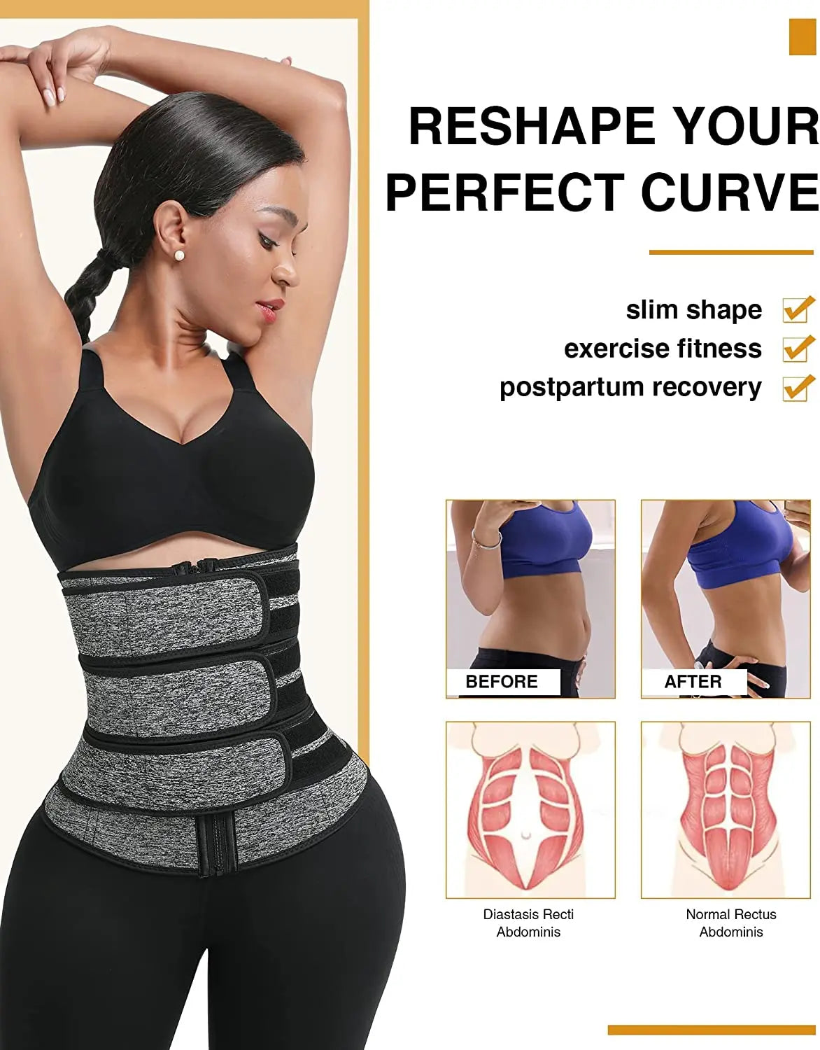 Women Waist Trainer Cincher 3 Straps - Tummy Control Sweat